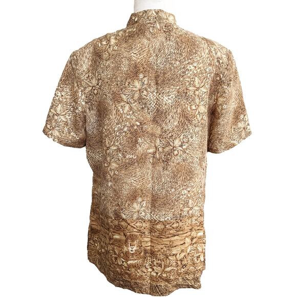 Vintage NWT Hawaiian Silk Blouse Leopard Print Button Up SS Flower L - Picture 3 of 8